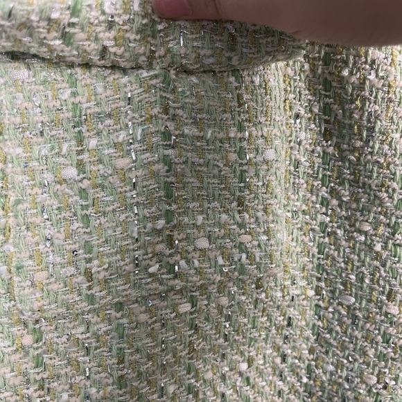 NWT MAJE Metallic bouclé-tweed mini skirt Light Green size 42/US 10 - Picture 6 of 14